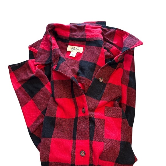 Style & Co Red and Black Plaid Women’s Flannel Shirt - Picture 4 of 6